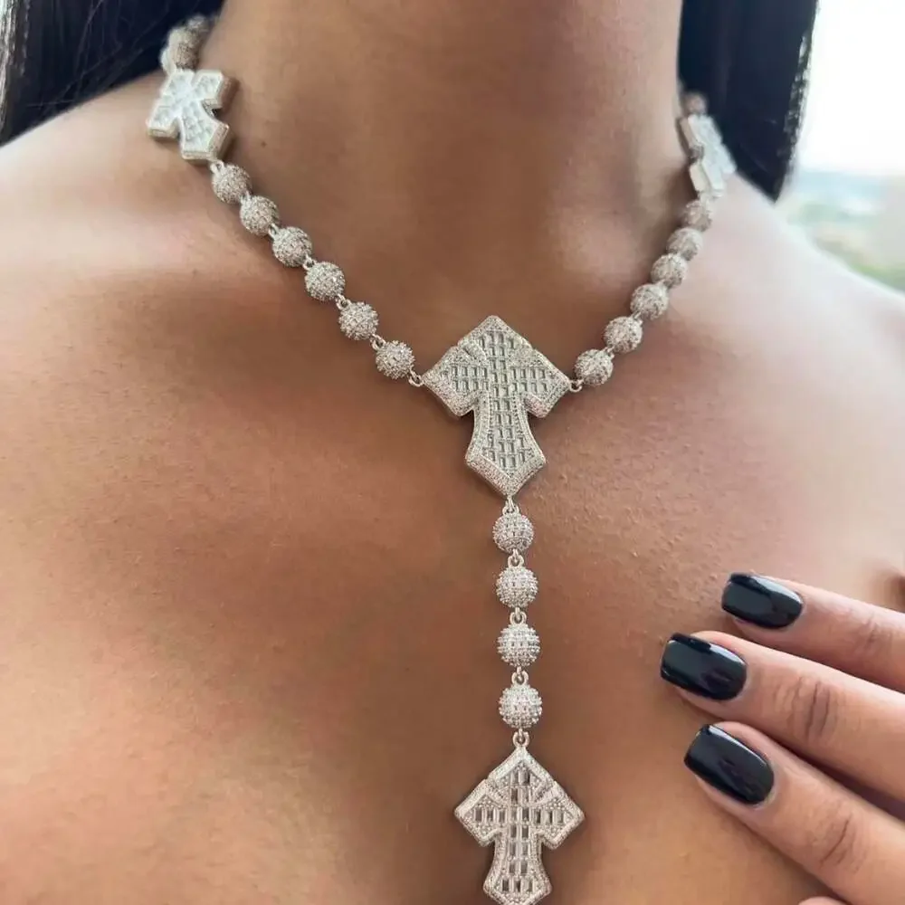 Silver Cross Necklace With Zirconia 89 D 6